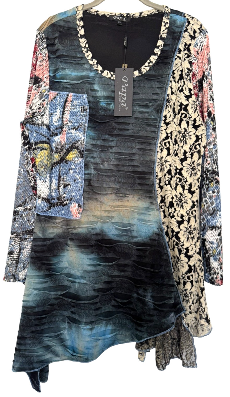 NWT Papa Vancouver Art to Wear Lagenlook Mixed Media Tunic Top Lace Sz XXL (XL)